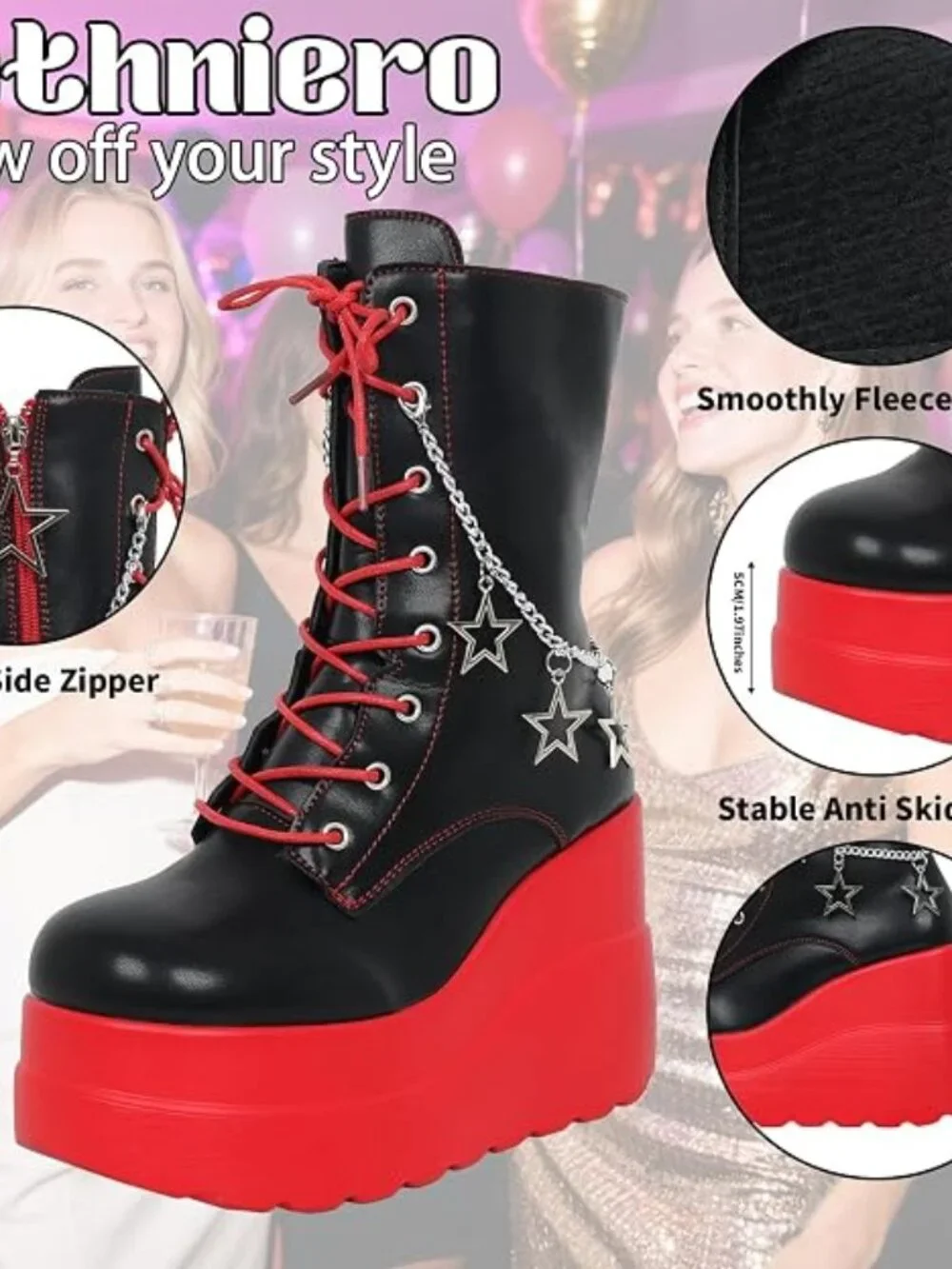 Black & Red Platform Goth Wedge Boots